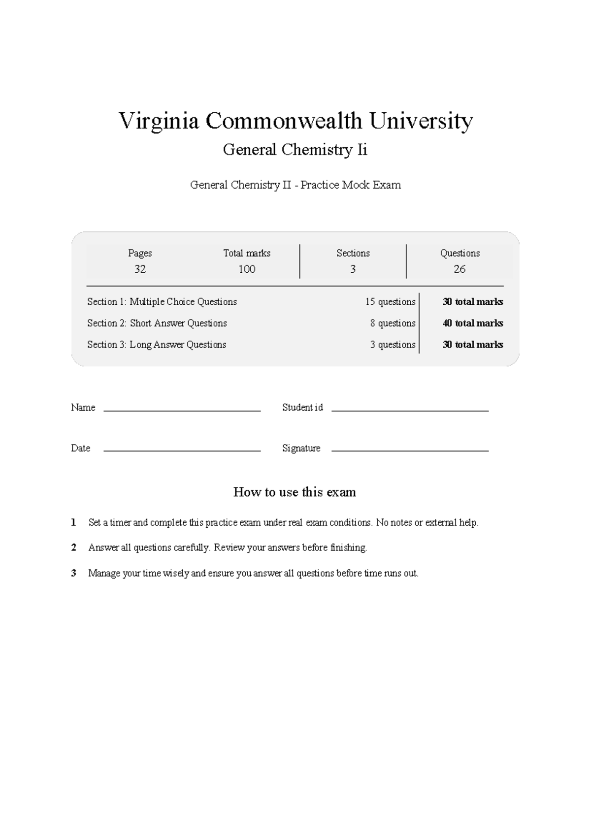 CHEM 102 General Chemistry II Mock Exam Practice 2026 - Studocu