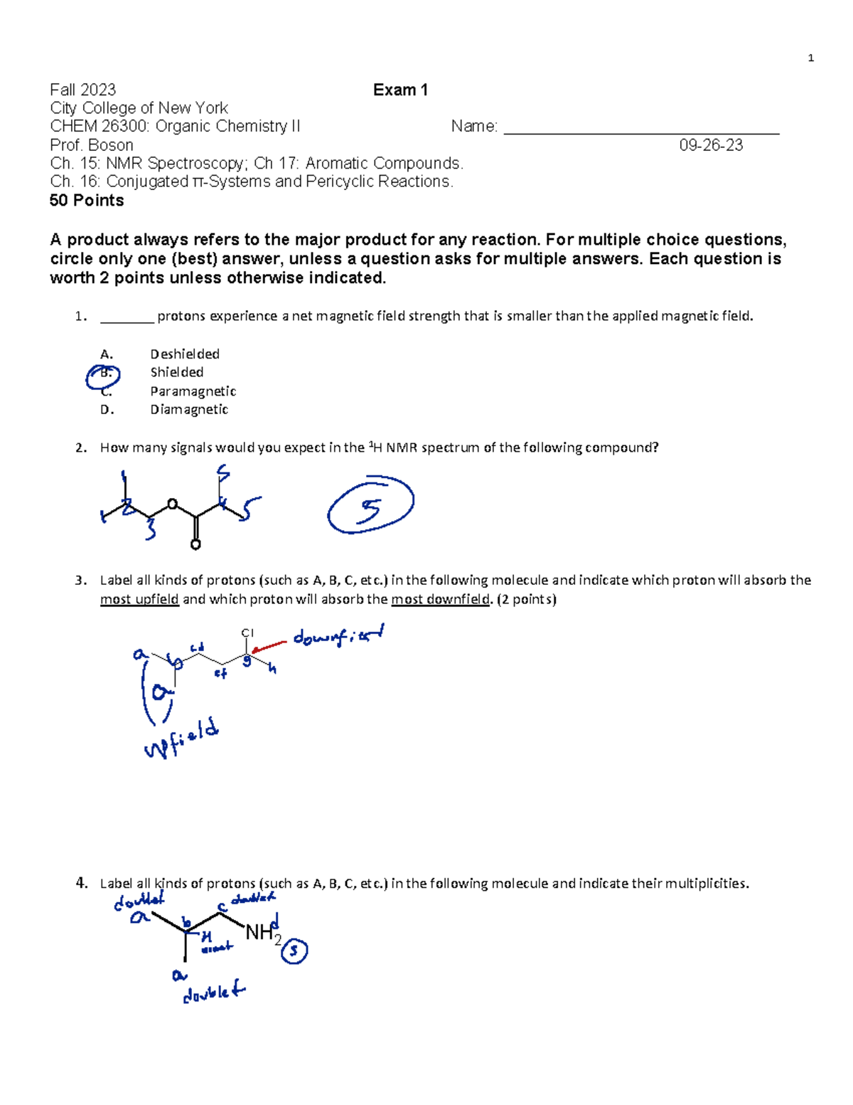 FA23 Chem263-Exam1 Ch15 - Fall 2023 Exam 1 City College of New York ...