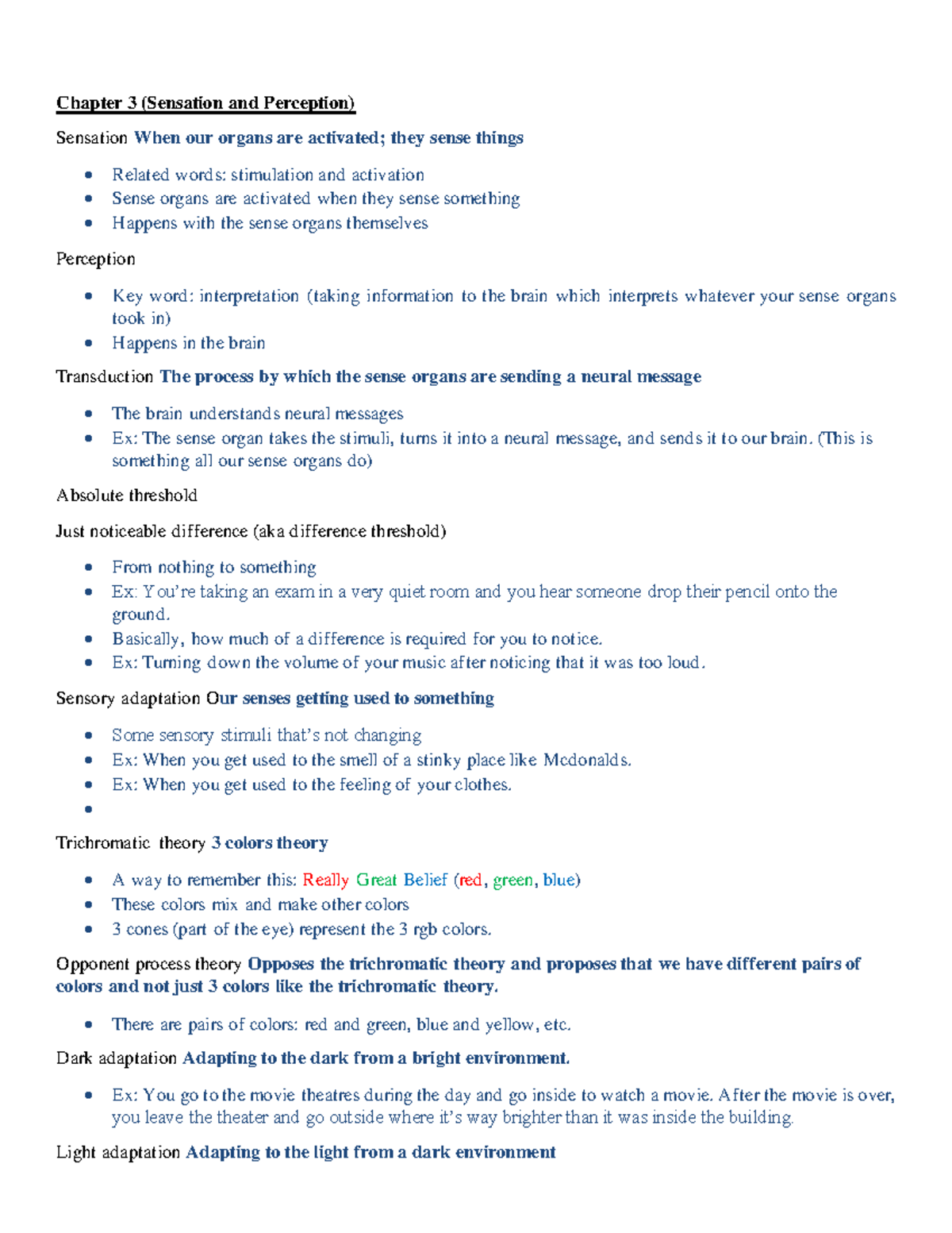 Psych 101 - Chapter 3 Notes: Sensation & Perception Overview - Studocu
