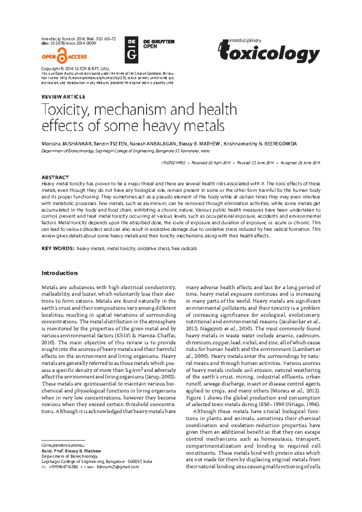 Toxicity Mechanisms and Health Effects of Heavy Metals (ITX070214R02 ...