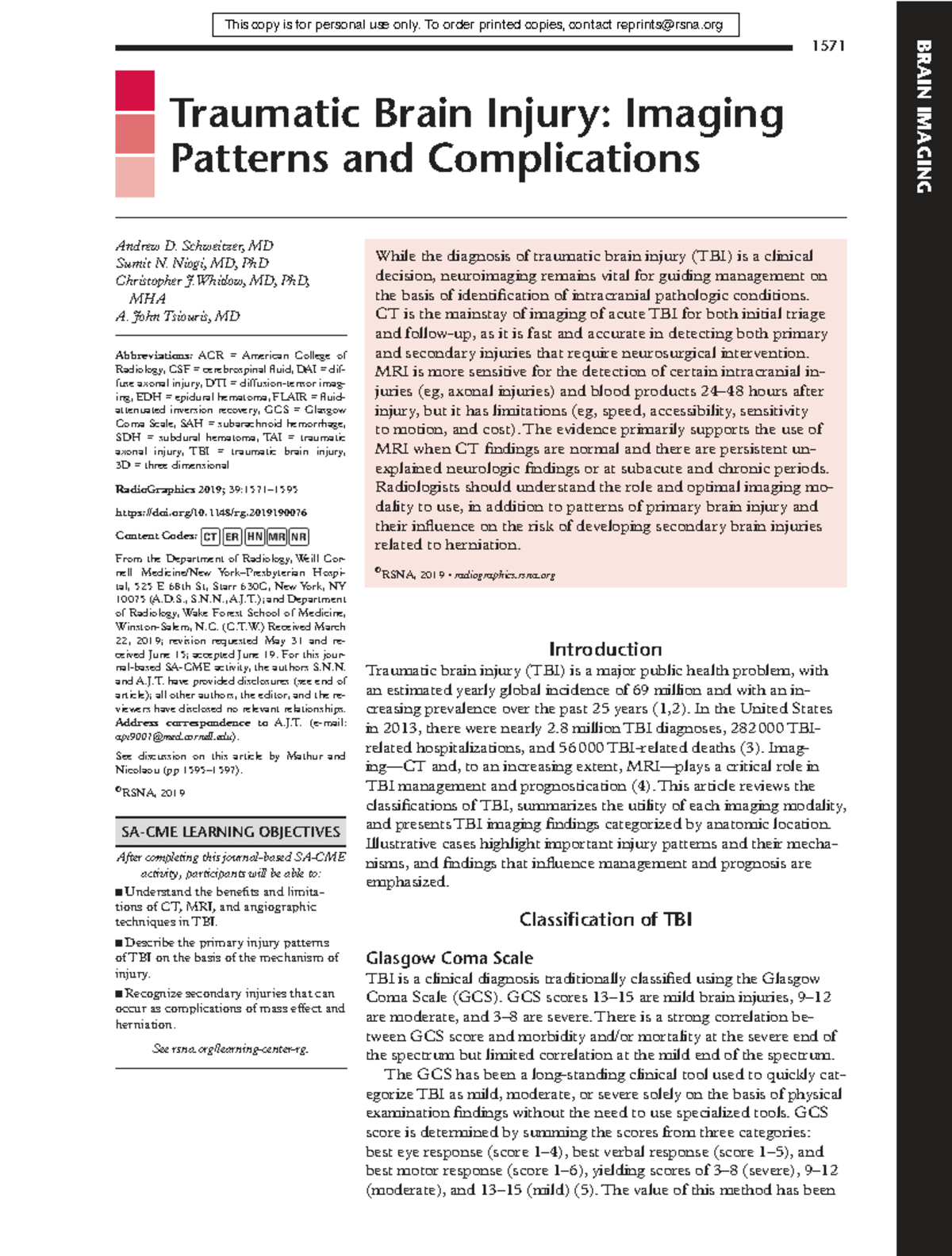 Imaging Patterns and Complications of Traumatic Brain Injury (TBI ...