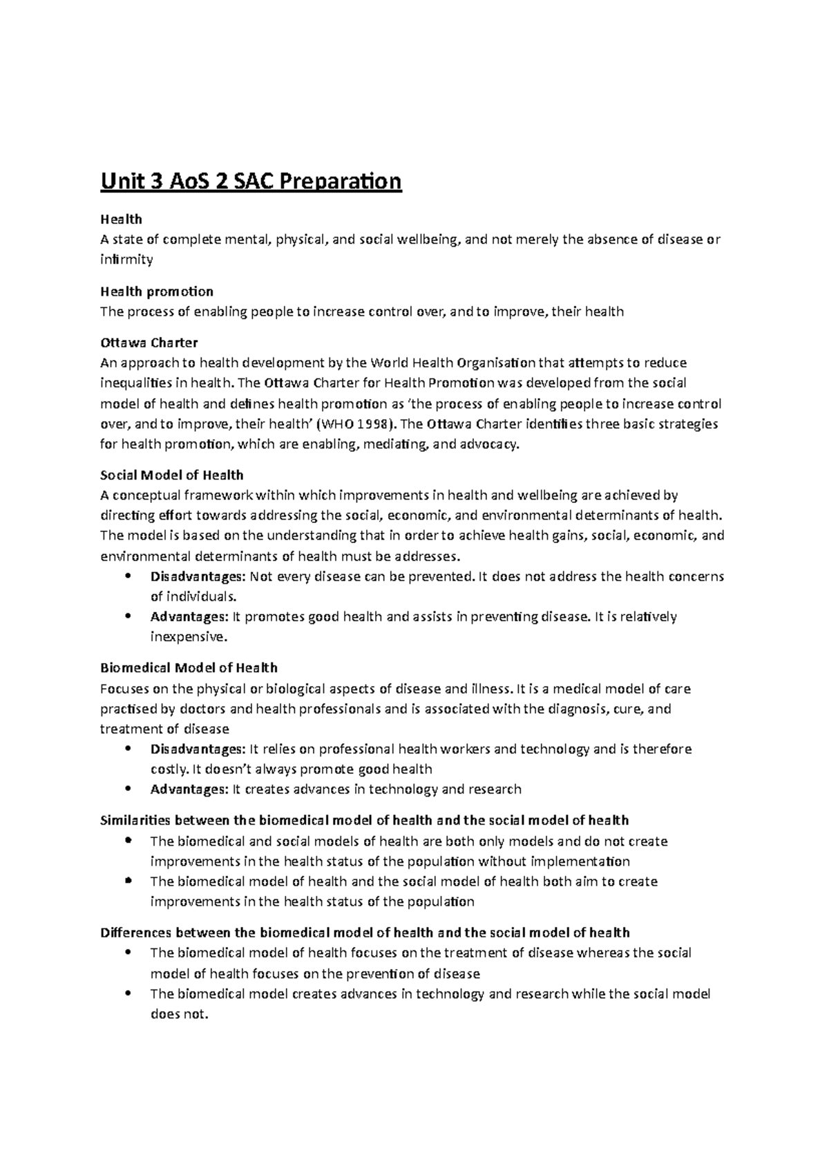 3U HHD Unit 3 AoS 2 SAC Health Promotion Study Guide - Studocu