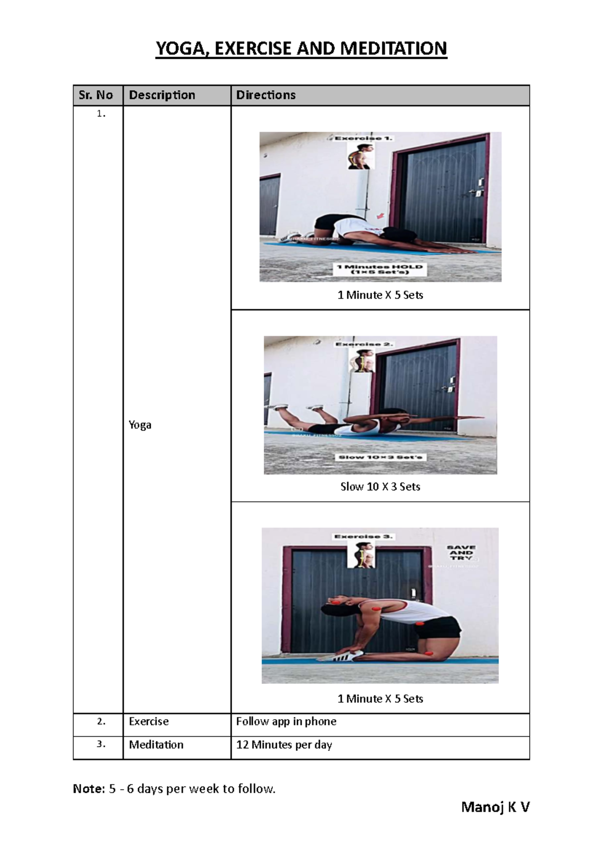 Exercise Plan - Workout planing - Mechanical Engineering - YOGA ...