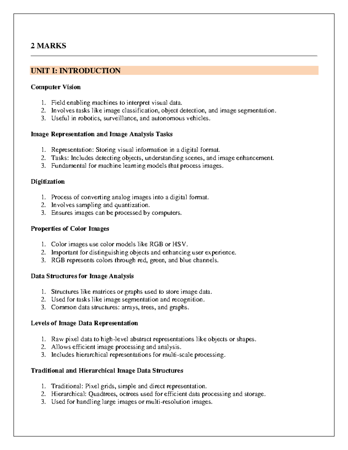 Image & Video Analysis 2 Mark Notes for CS Course - Studocu