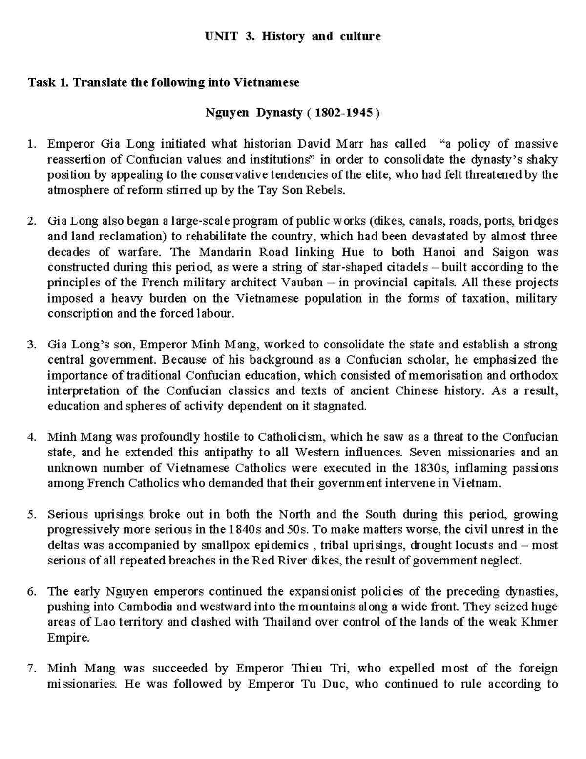 Unit 3 task 1,2,3,4 - UNIT 3. History and culture Task 1. Translate the ...