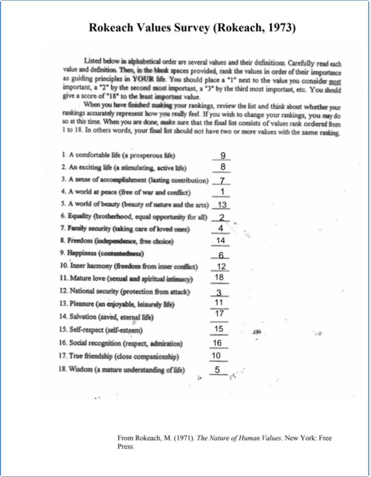Rokeach Values Survey - Resumen Innovación Educativa - Rokeach Values ...