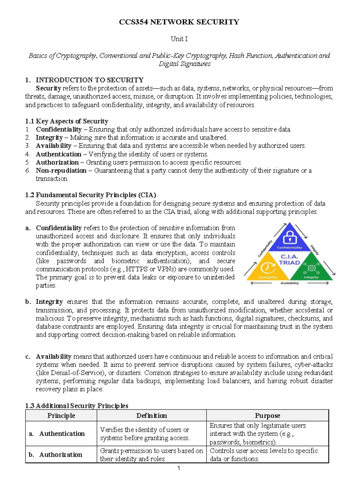 CCS354 NETWORK SECURITY: Unit I - Fundamentals of Cryptography and ...