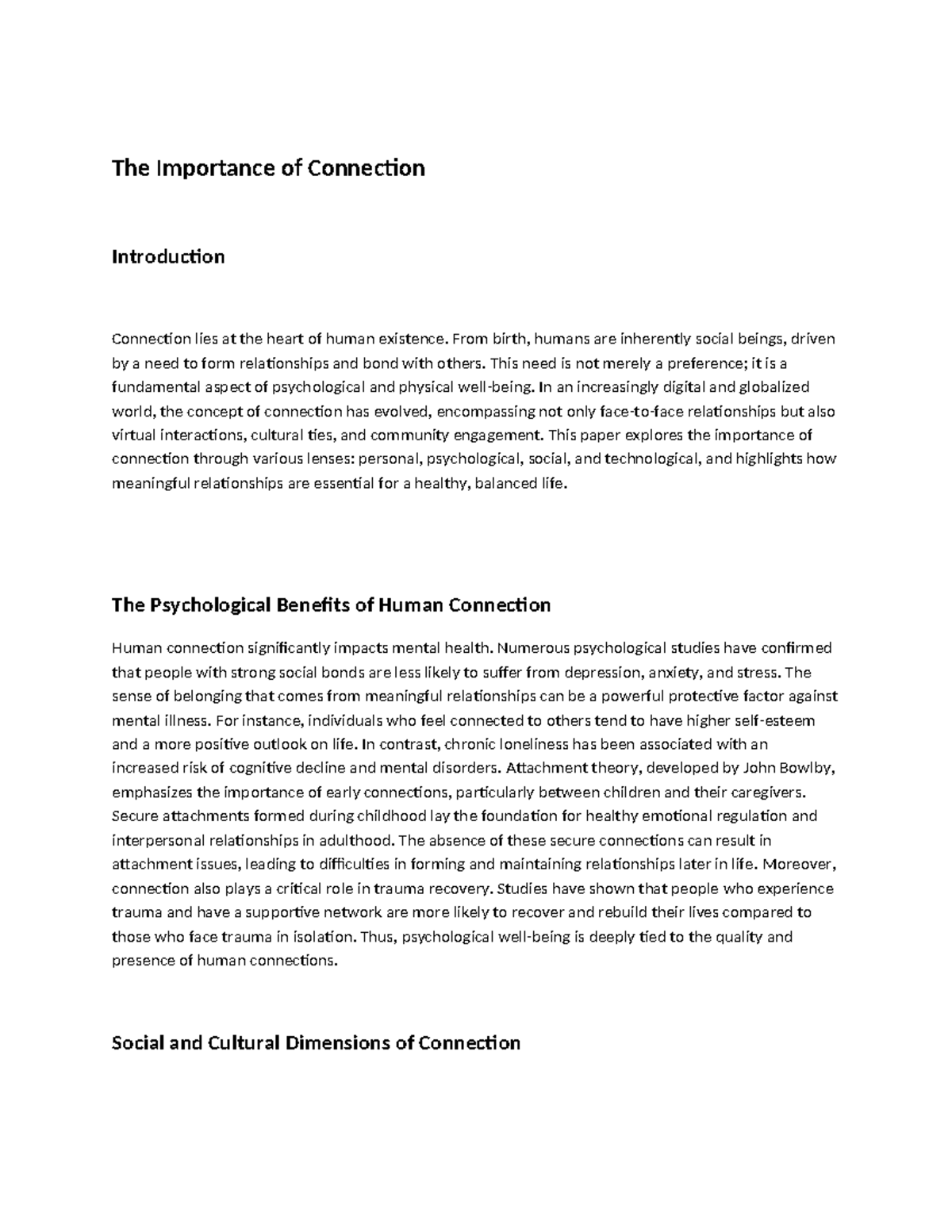 The Importance of Connection: Exploring Human Relationships and Well ...