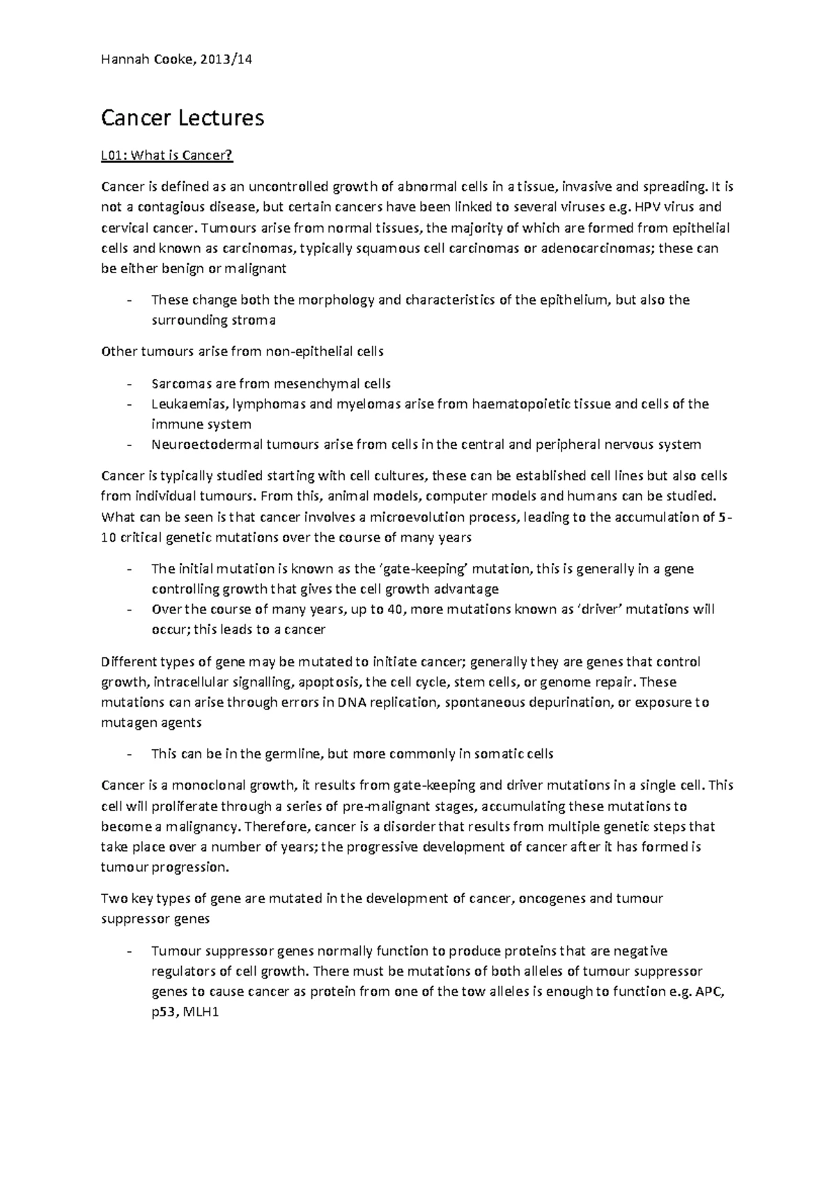 The Hallmarks of Cancer Notes Cancer - The Hallmarks of Cancer ...