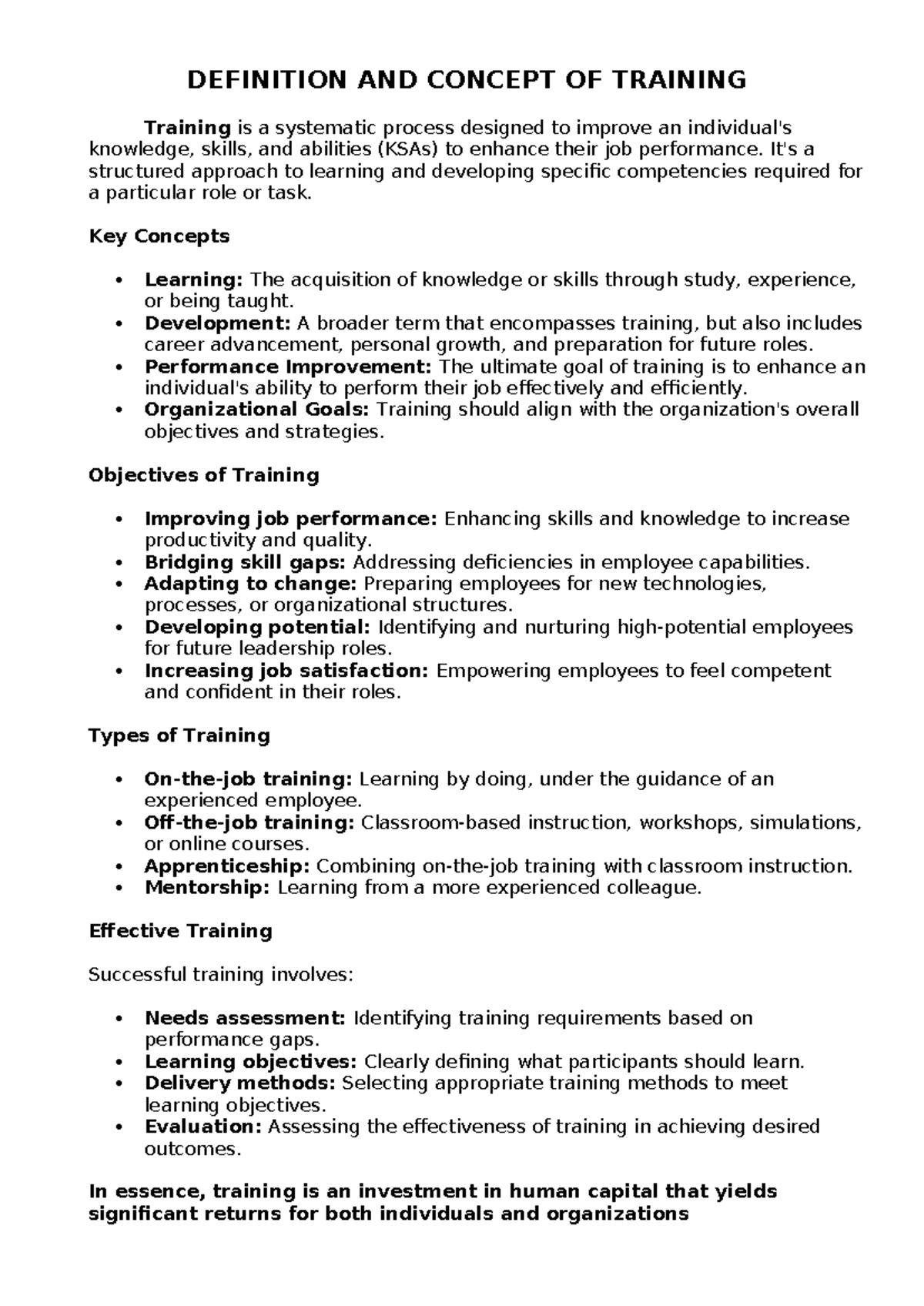 T&D 101 - Comprehensive Notes on Training and Development Concepts ...