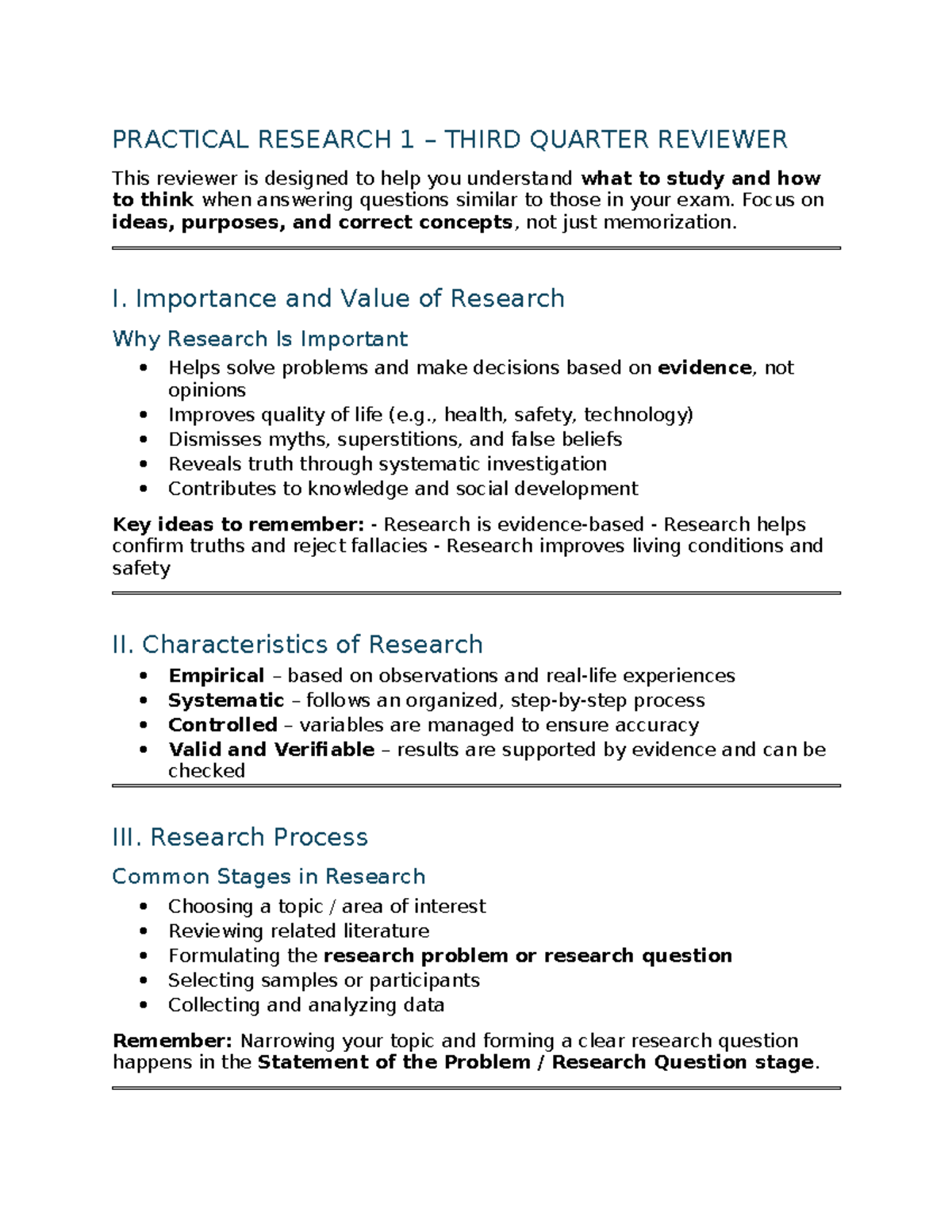 Practical Research 1: Third Quarter Exam Reviewer Guide - Studocu