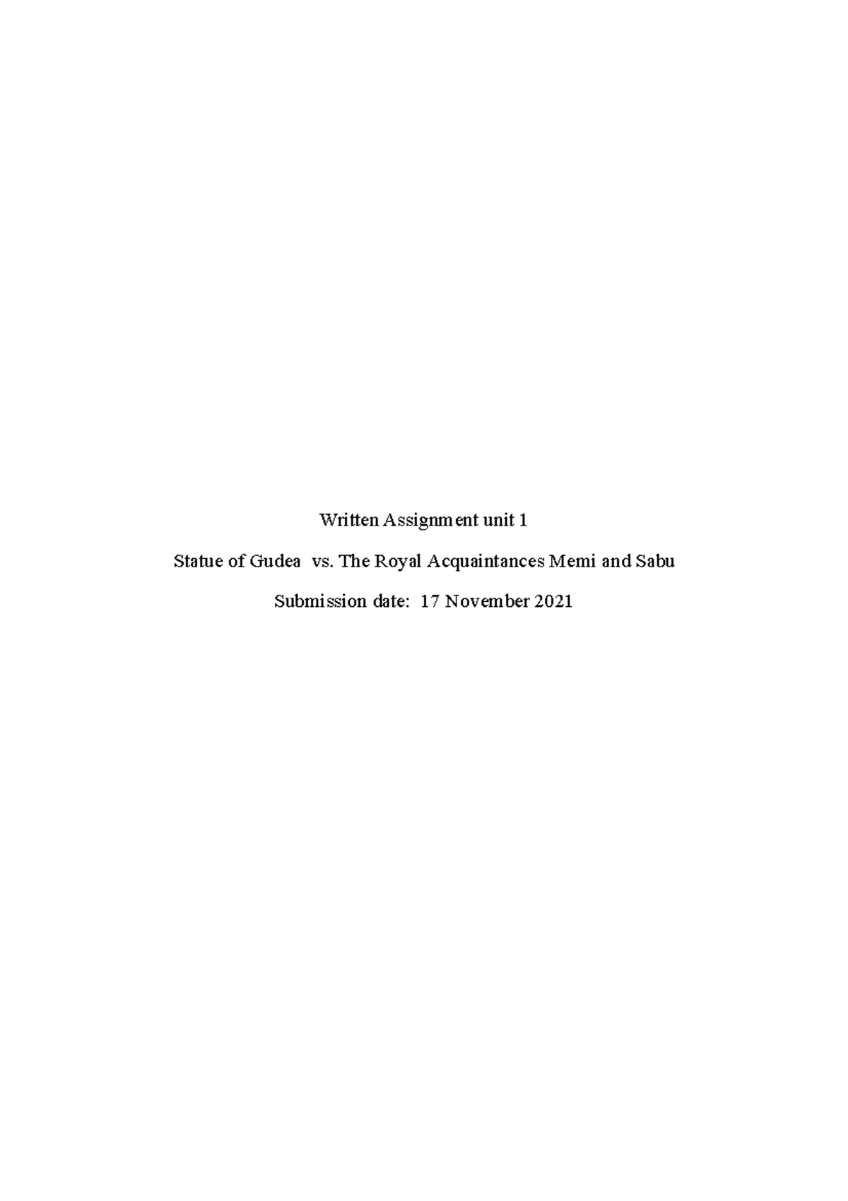 Written Assignment unit 1 of Art History 1401 - Written Assignment unit ...