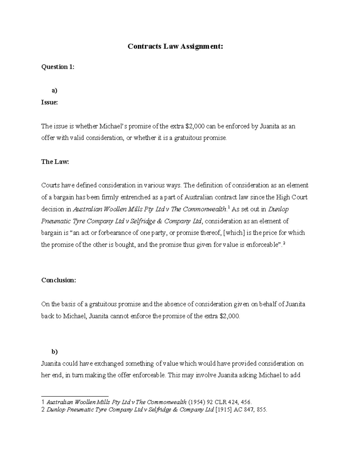 Contracts Law Assignment: Analysis of Offer, Consideration & Estoppel ...