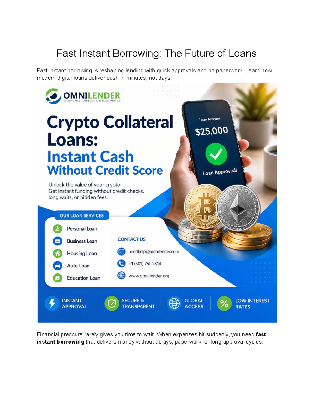 FIN 101: Fast Instant Borrowing - The Future of Digital Loans - Studocu