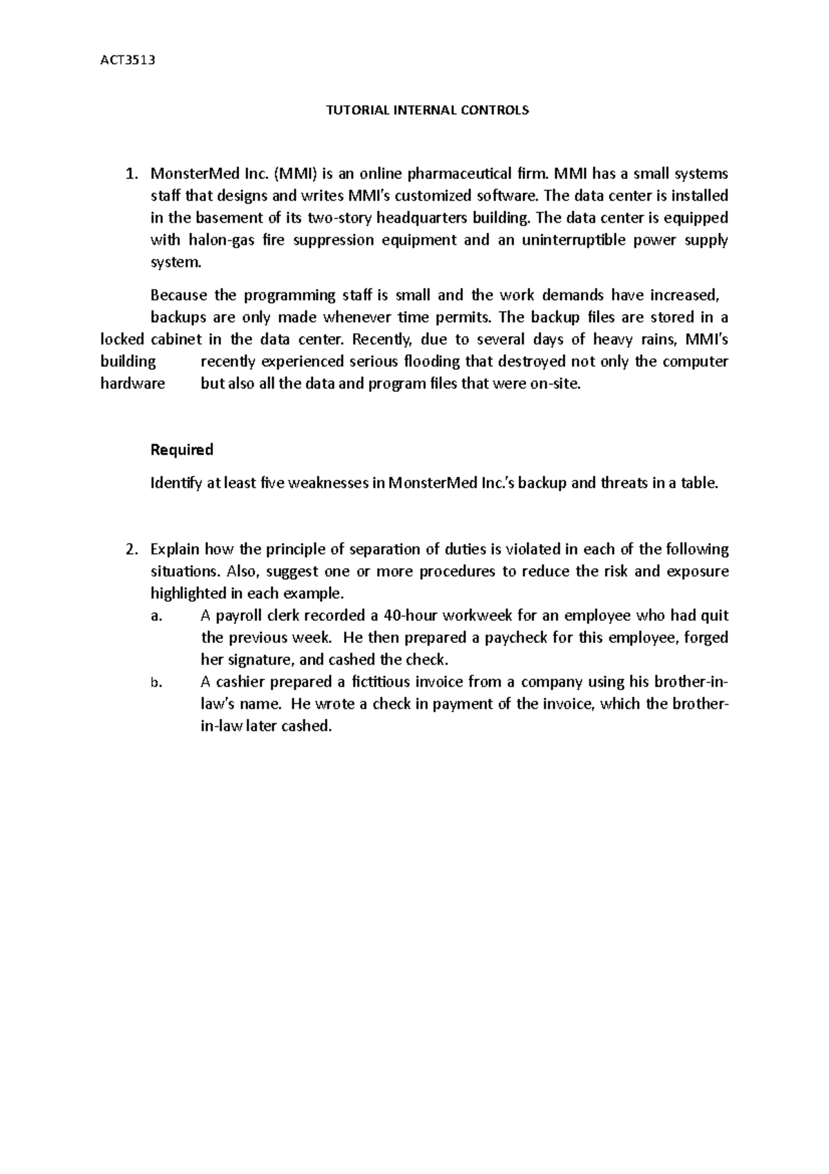 ACT4613 ICS1 - Integrated Case Study Tutorial Guide - Studocu