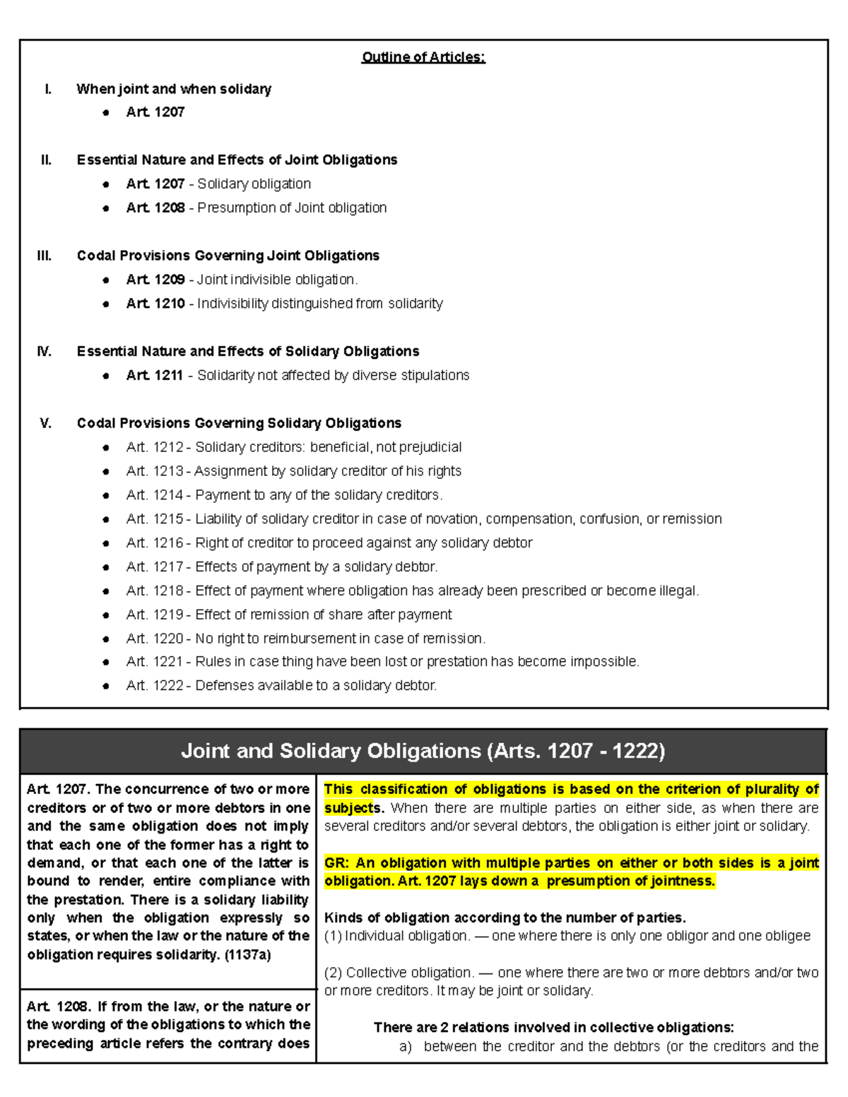 Law on Obligations and Contracts Notes (Obli Con Notes) - Joint ...