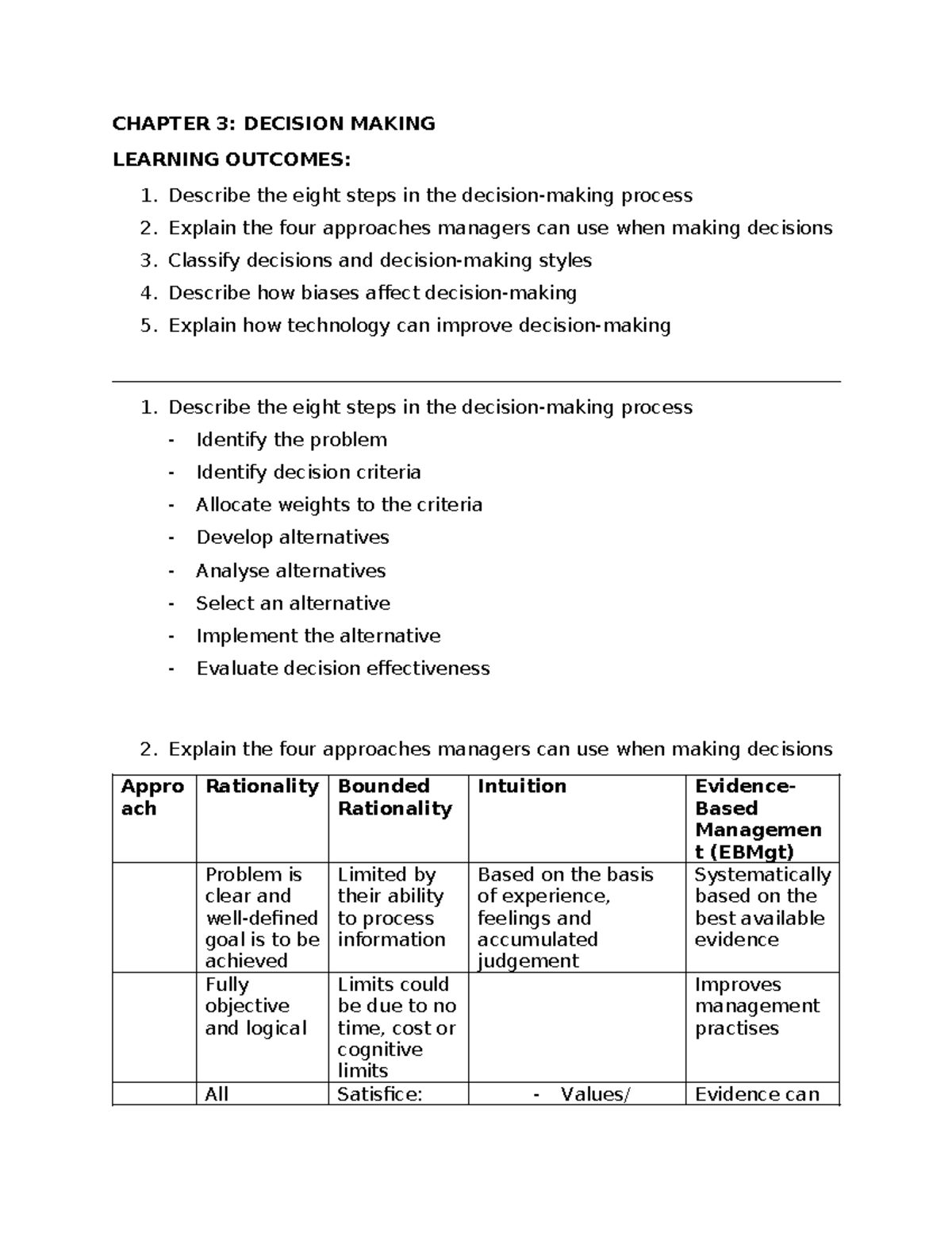 CHAPTER 3: DECISION MAKING - KEY LEARNING OUTCOMES & BIASES - Studocu