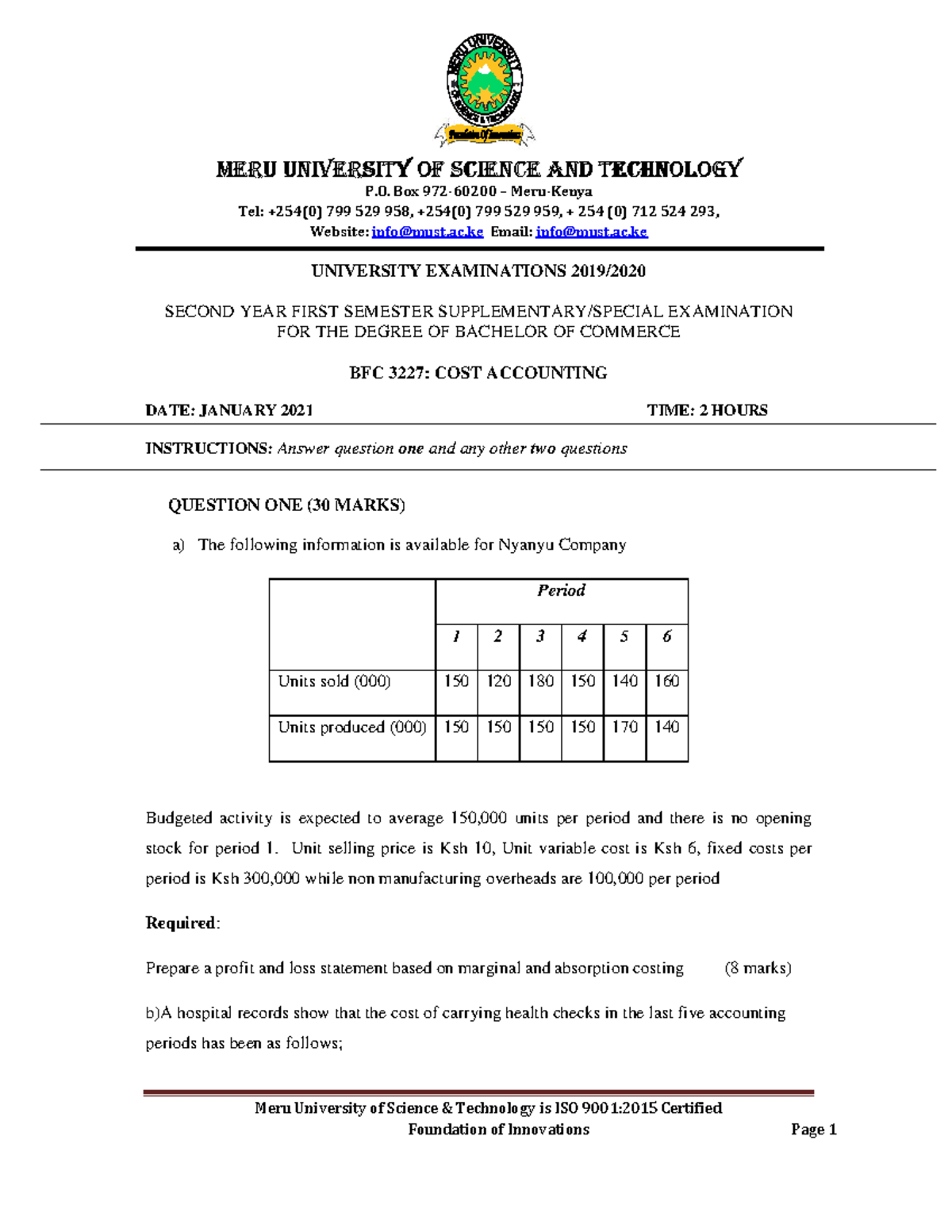 BFC 3227: Cost Accounting Final Exam Notes - January 2021 - Studocu