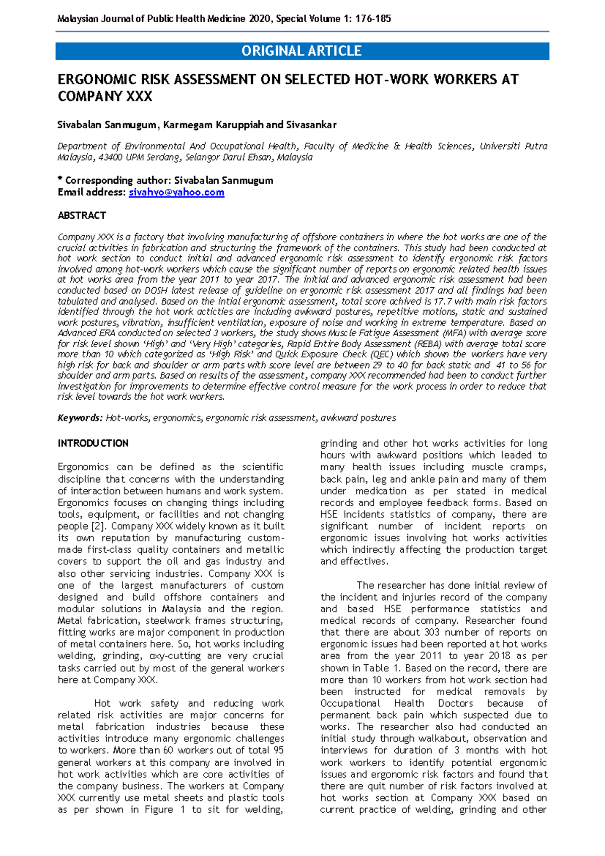 688-Article Text-2797-2-10-202008 12: Ergonomic Risk Assessment on Hot ...