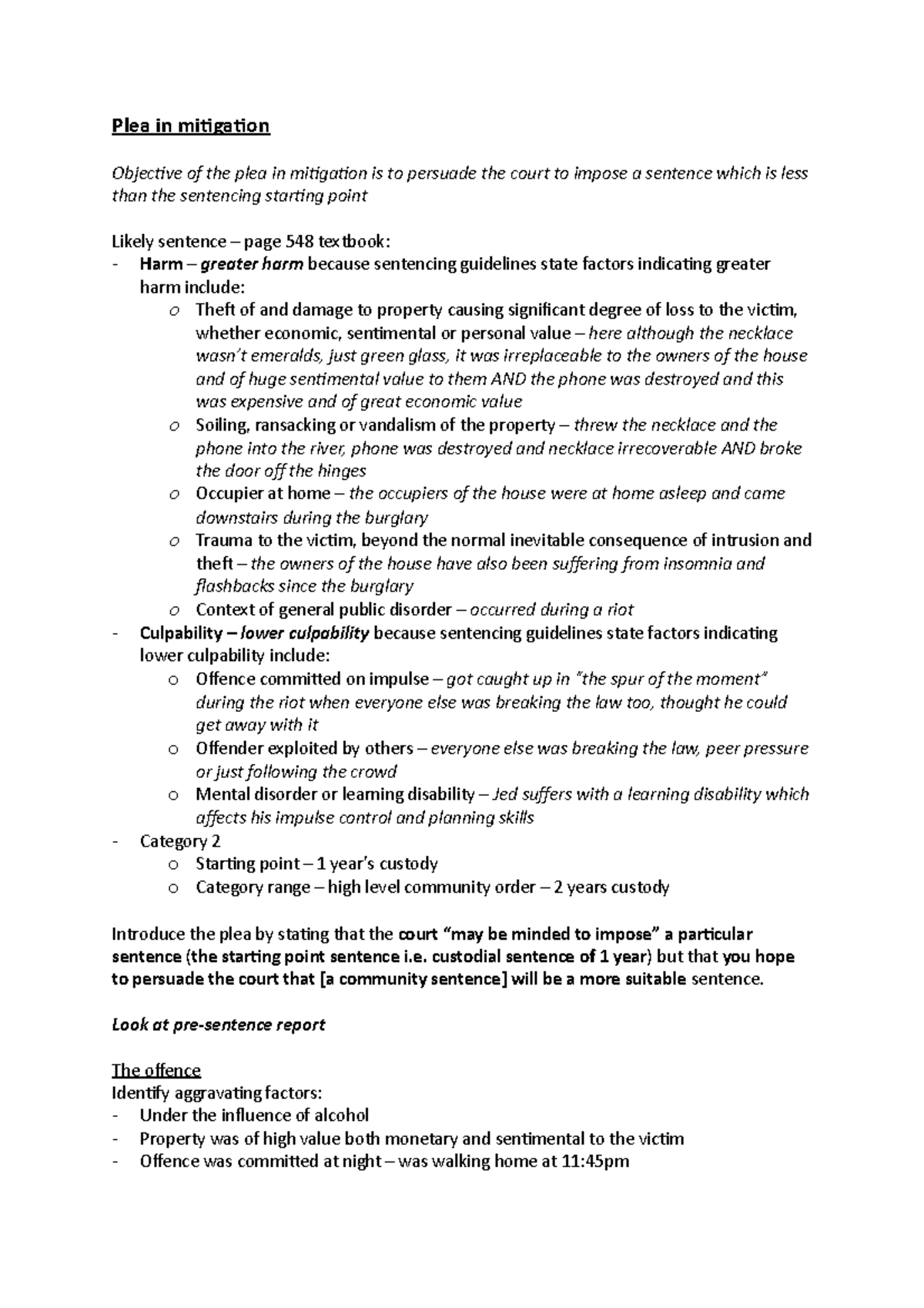Plea in mitigation plan - Plea in mitigation Objective of the plea in ...