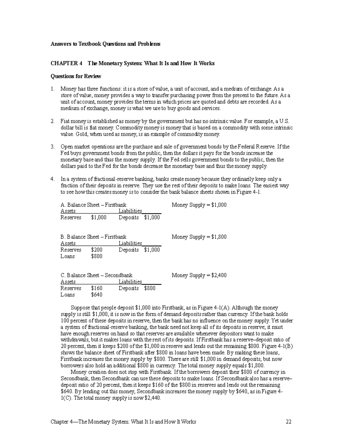 Mankiw 9e Solution Manual - Monetary System Chapter 4 Answers - Studocu