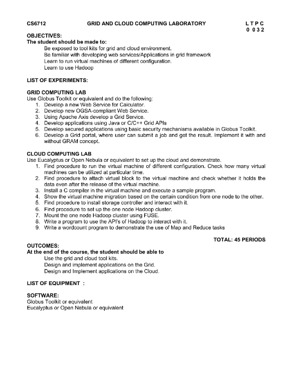 CS6712 GRID AND CLOUD COMPUTING LAB: Objectives and Experiments ...
