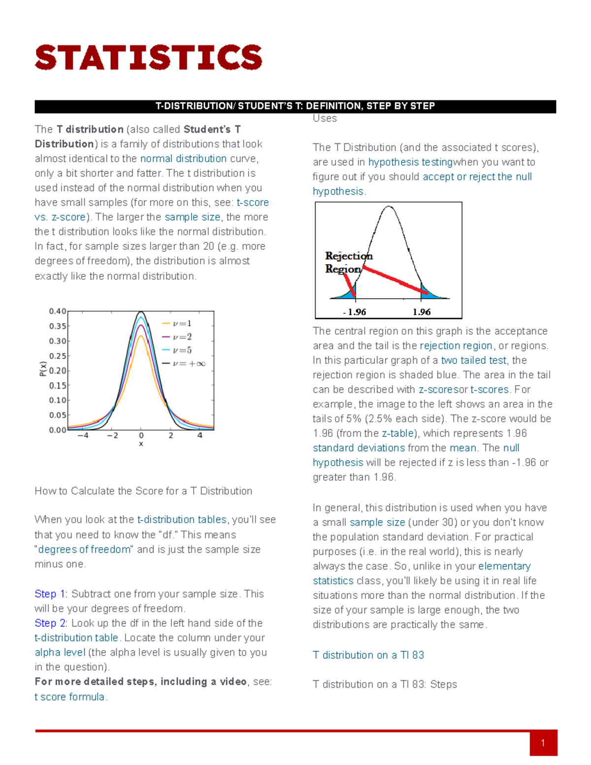 Statistics T-Distribution: Definition & Calculation Steps - Studocu