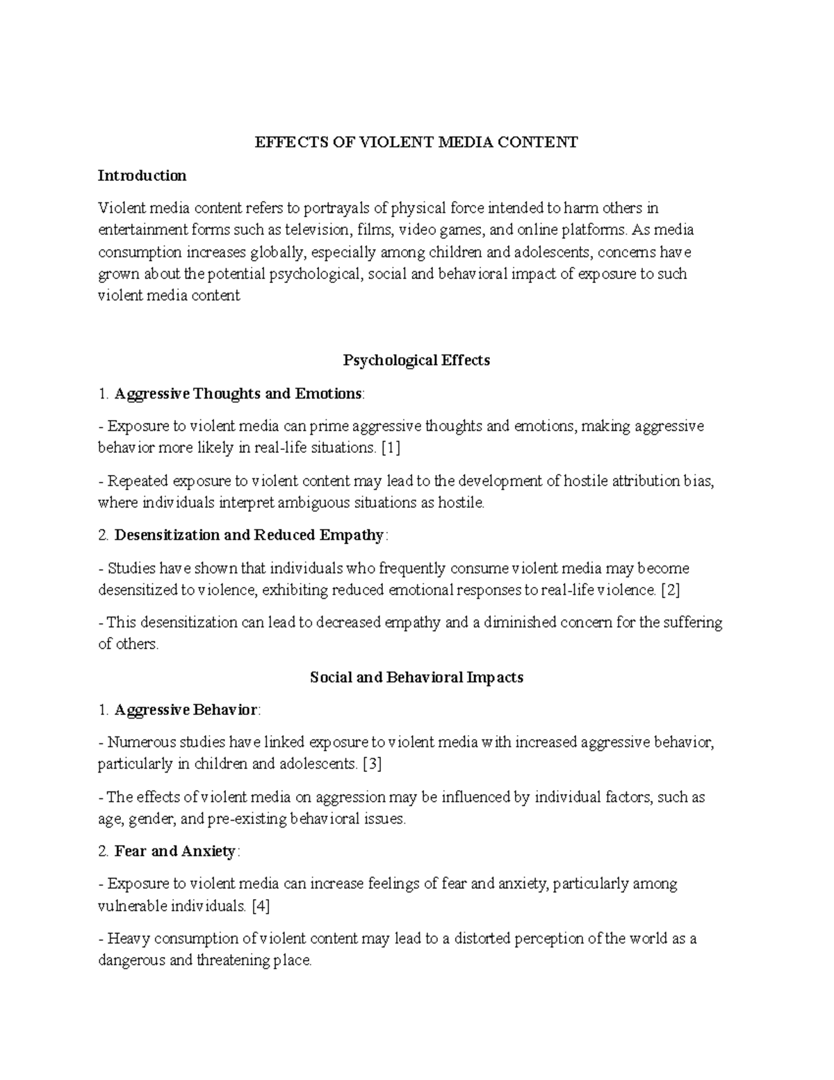 Media Effects on Behavior: The Impact of Violent Content - Studocu