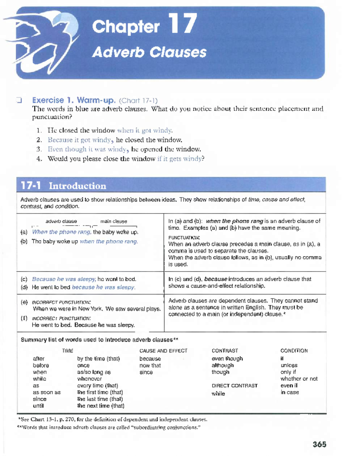 Adverb Clauses - Chapter 17 Exercises and Punctuation Guide - Studocu