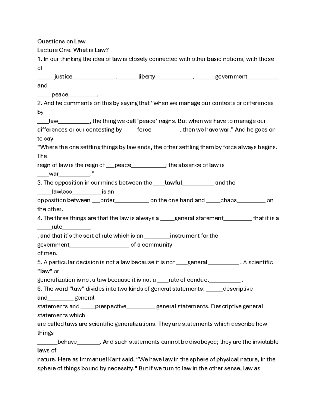 LAW 101: Lecture Notes on the Nature and Making of Law - Studocu