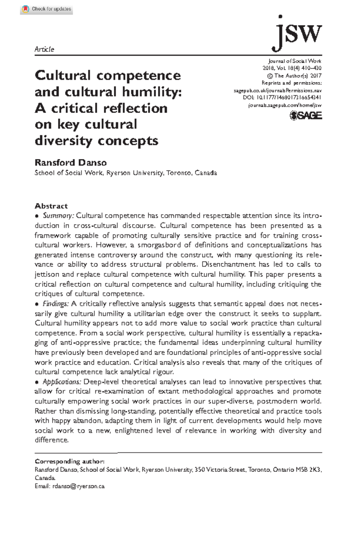 Cultural Competency vs Cultural Humility: A Critical Reflection in SW ...