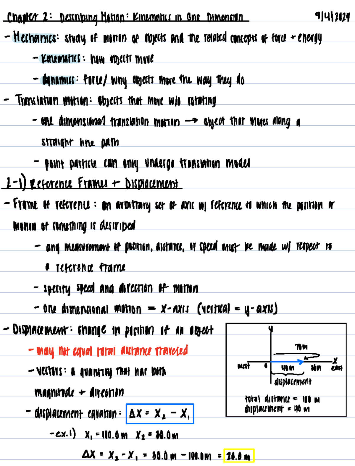 Physics Notes - Chapter 2 DescribingMotion Kinematics in One Dimension ...