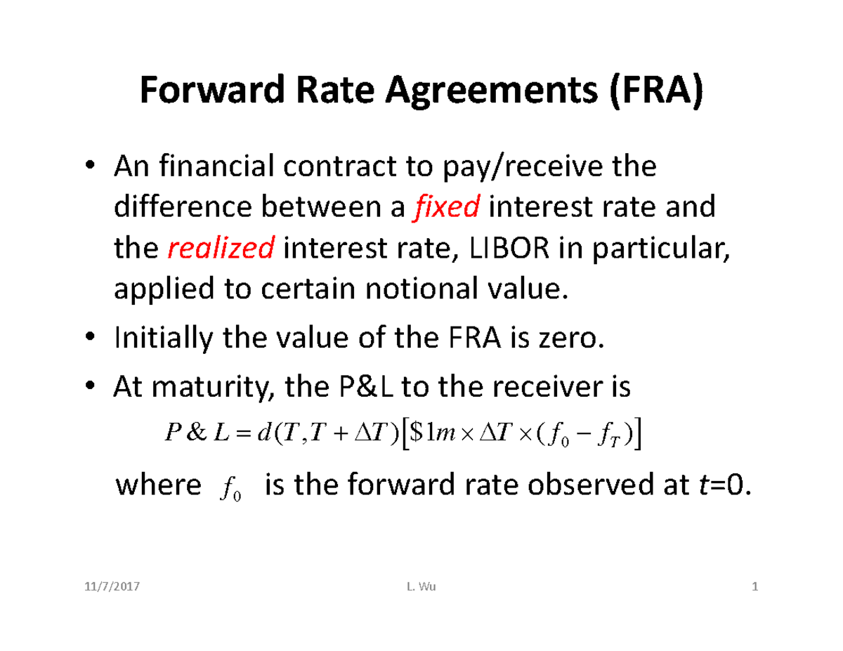 Lecture 06 - Forward Rate Agreements (FRA) Overview - Studocu