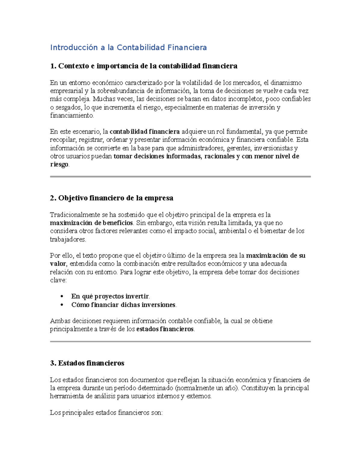 Resumen Semana 1: Introducción a la Contabilidad Financiera - Studocu