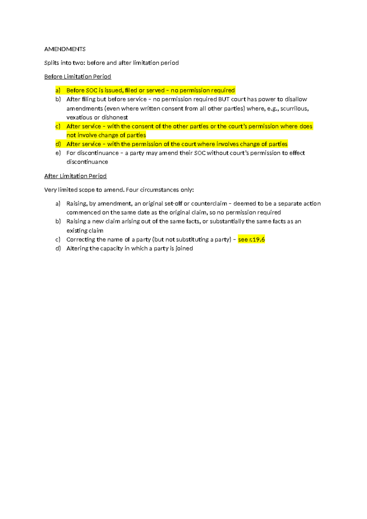 Amendments to SOC: Before & After Limitation Period - Studocu