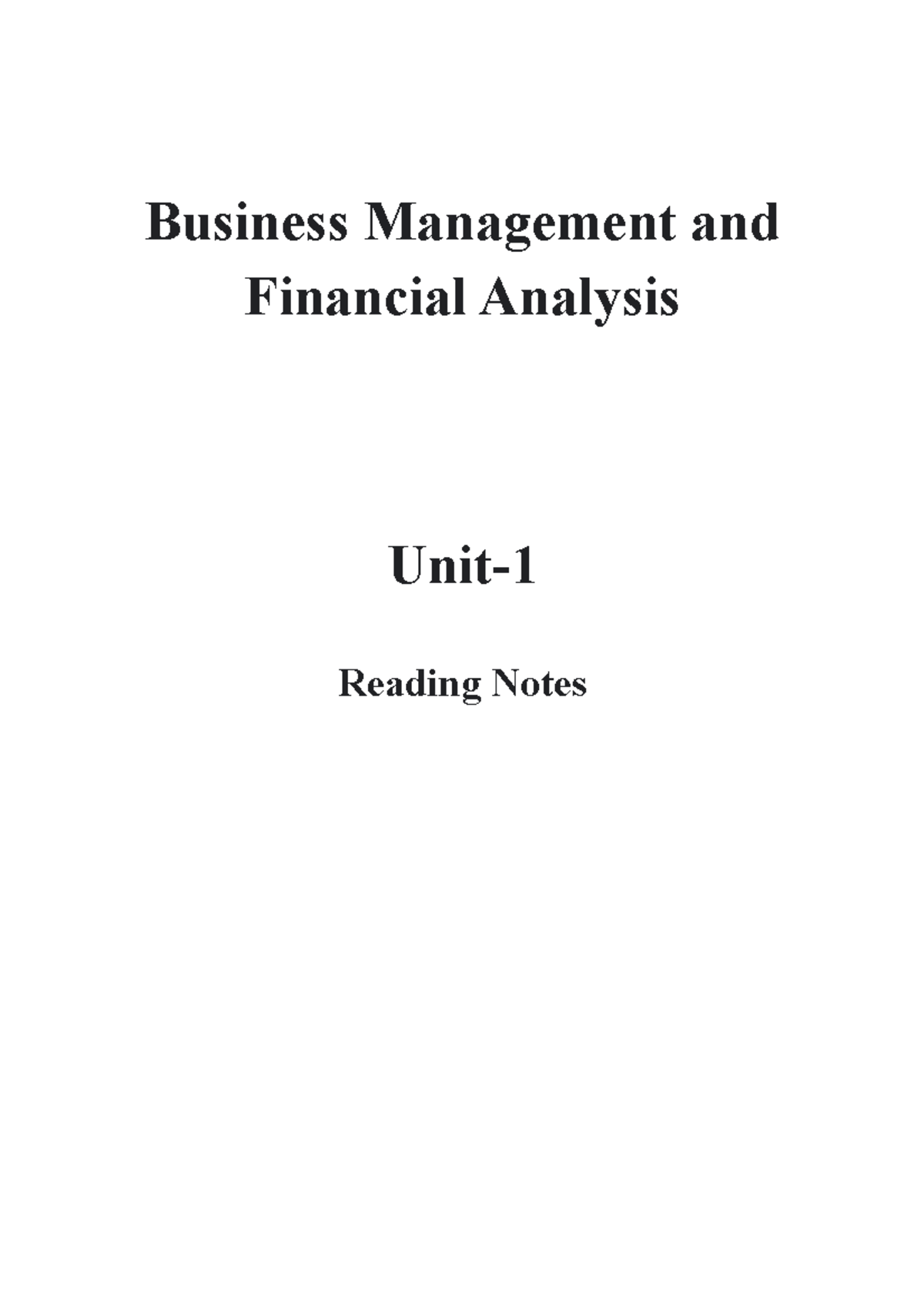 BMFA Unit 1: Business Management & Financial Analysis Reading Notes ...