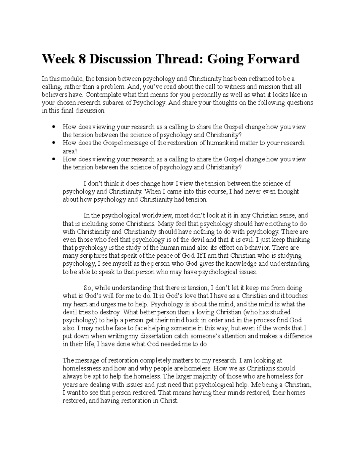 PSY 401 Week 8 Discussion: Exploring the Intersection of Psychology ...