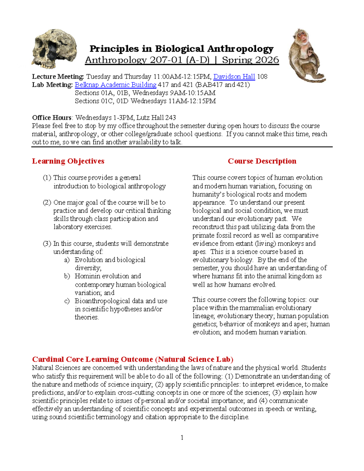 ANTH 207 Biological Anthropology Syllabus - Spring 2026 Overview - Studocu