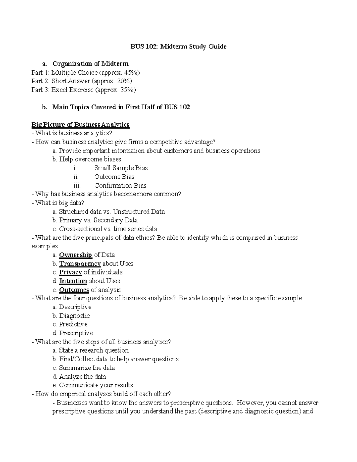 BUS 102: Midterm Study Guide - Studocu