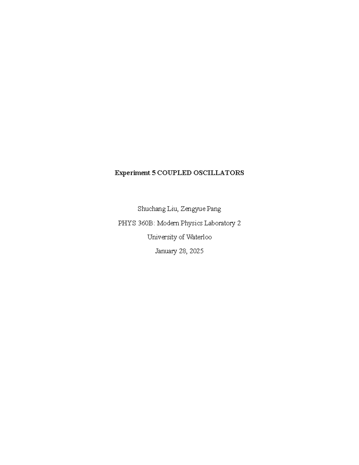PHYS 360B: Lab Report on Coupled Oscillators Experiment 5 - Studocu