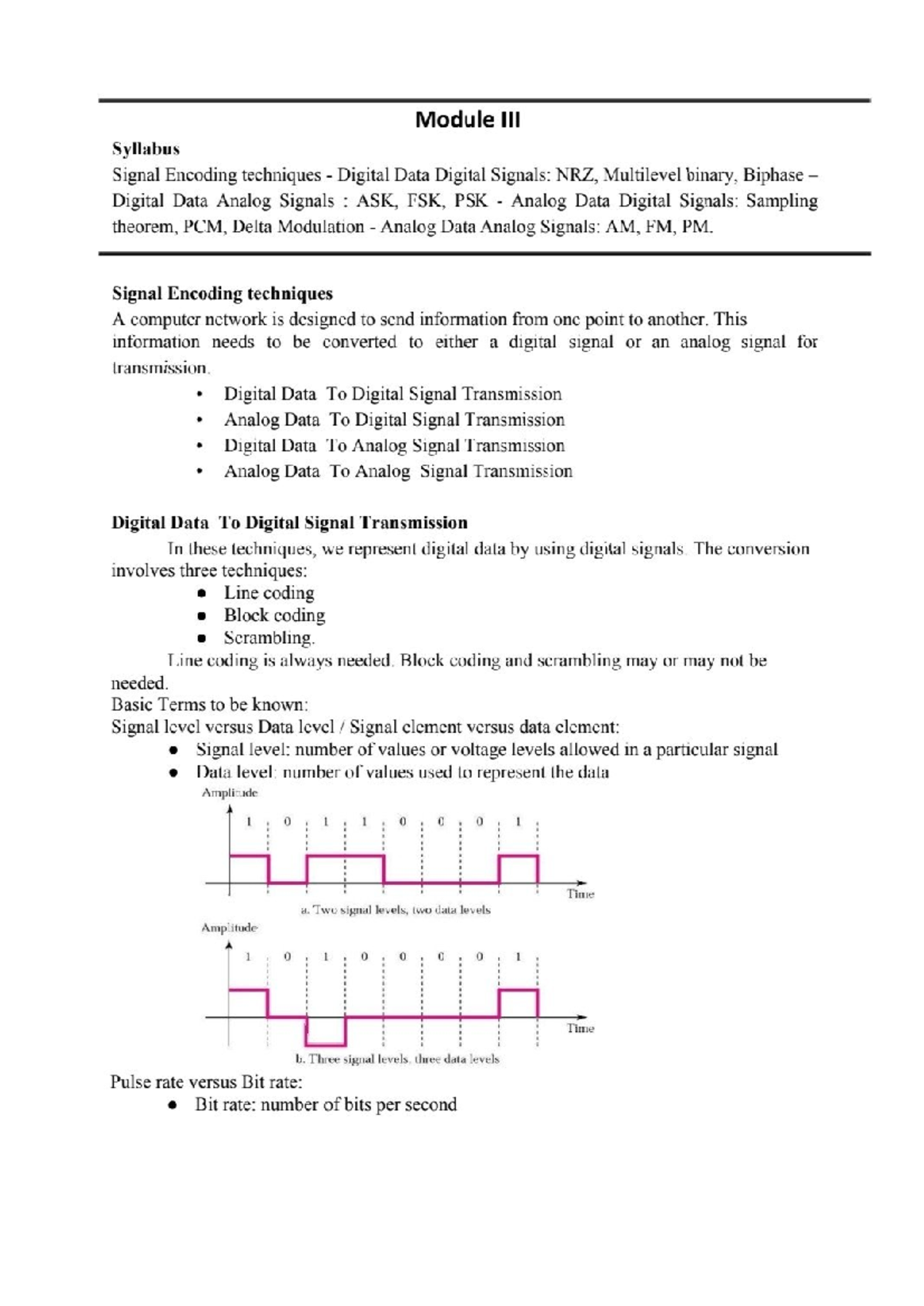 Module 3 Syllabus: Signal Encoding Techniques in Data Communication ...