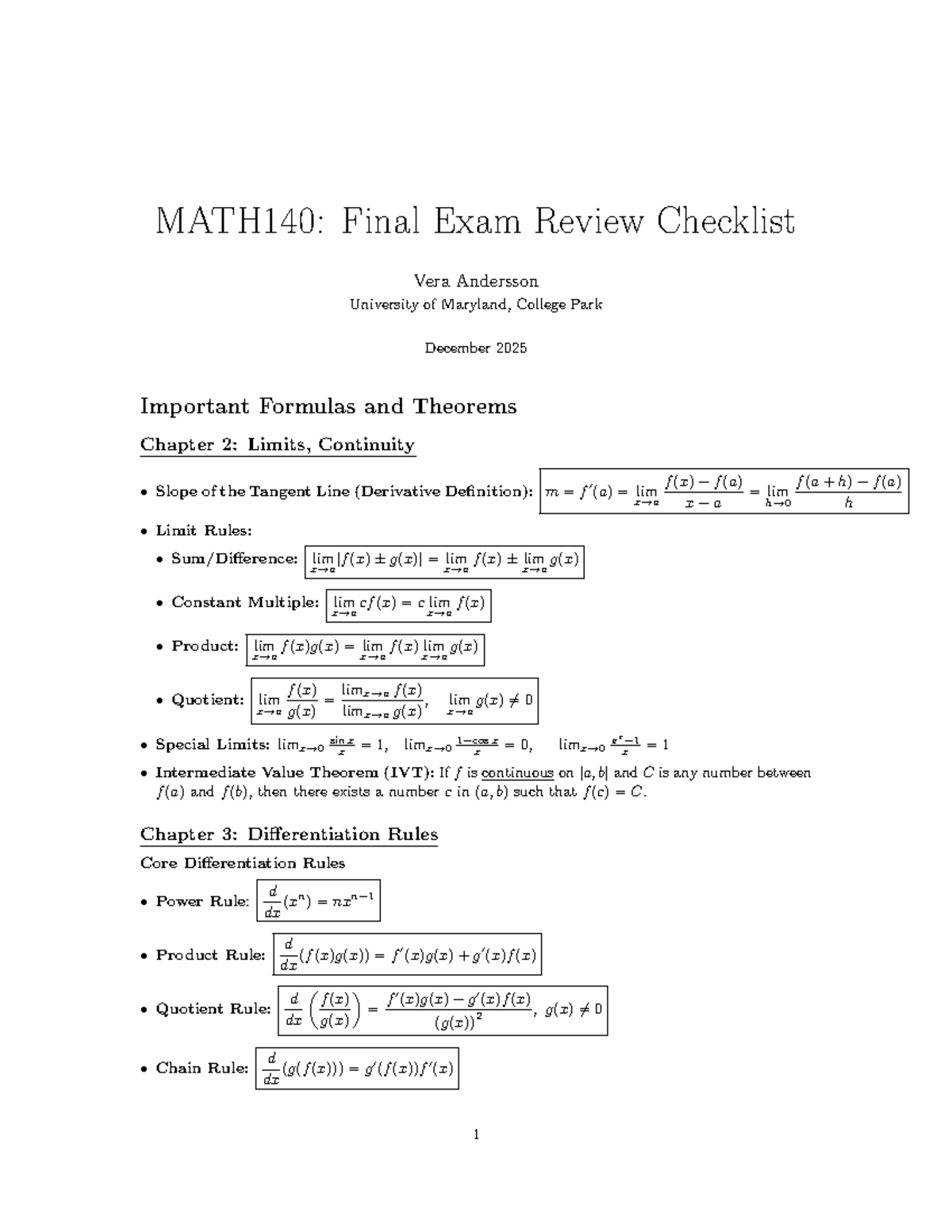 MATH140: Final Exam Review Checklist - Studocu