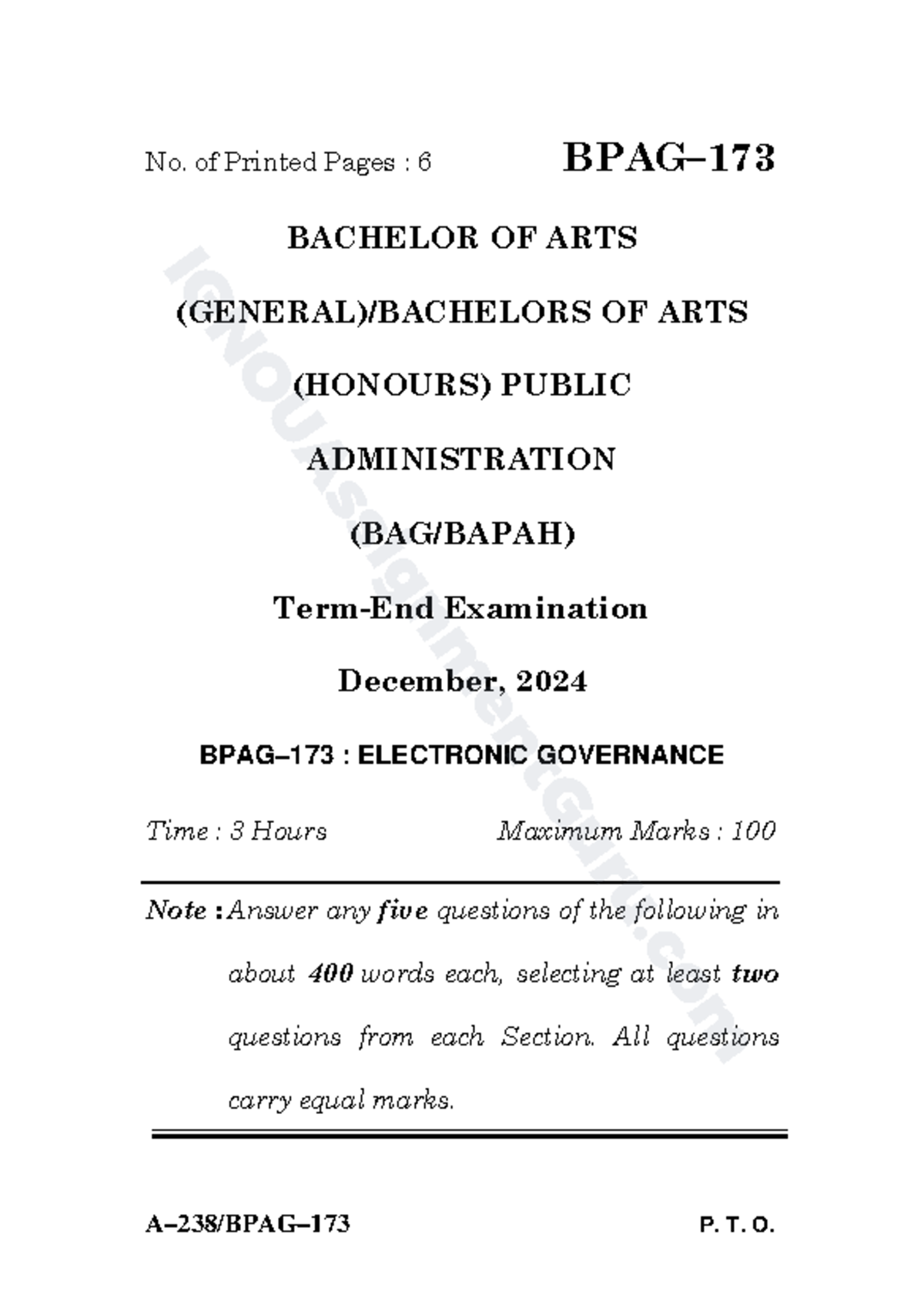 BPAG-173: Electronic Governance - Term-End Exam December 2024 - Studocu