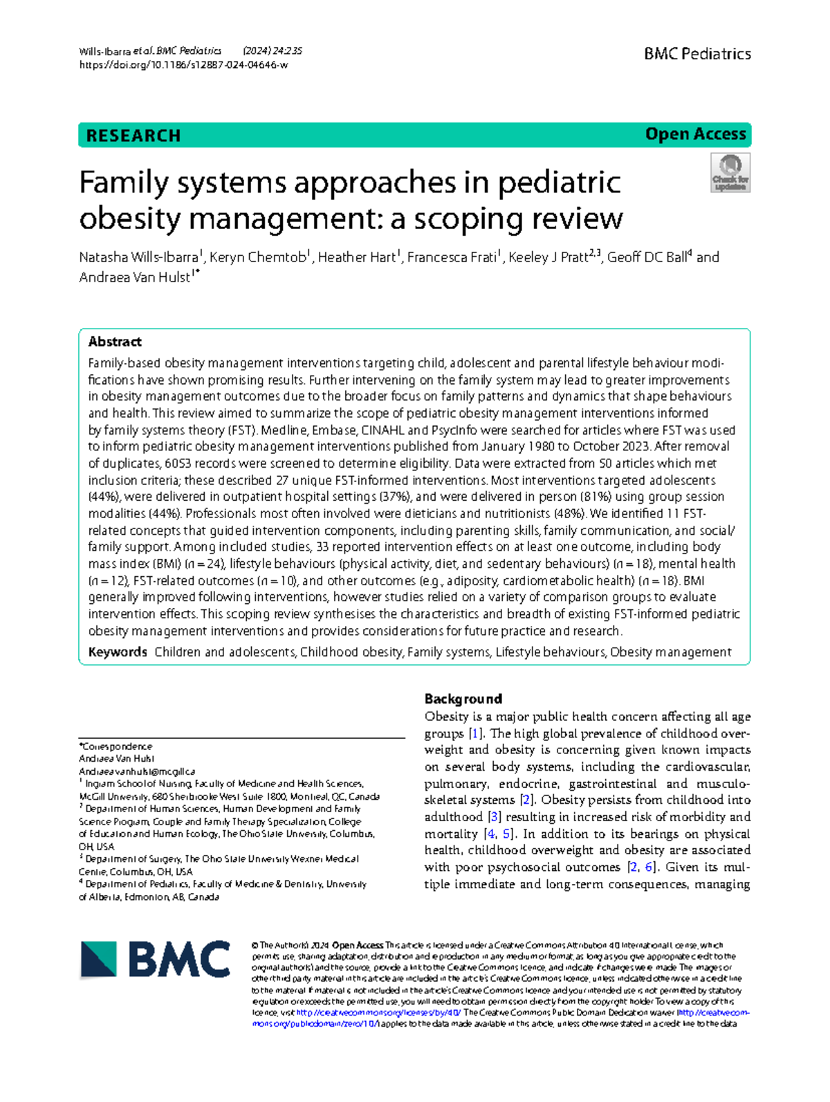Family Systems Approaches in Pediatric Obesity Management: A Scoping ...