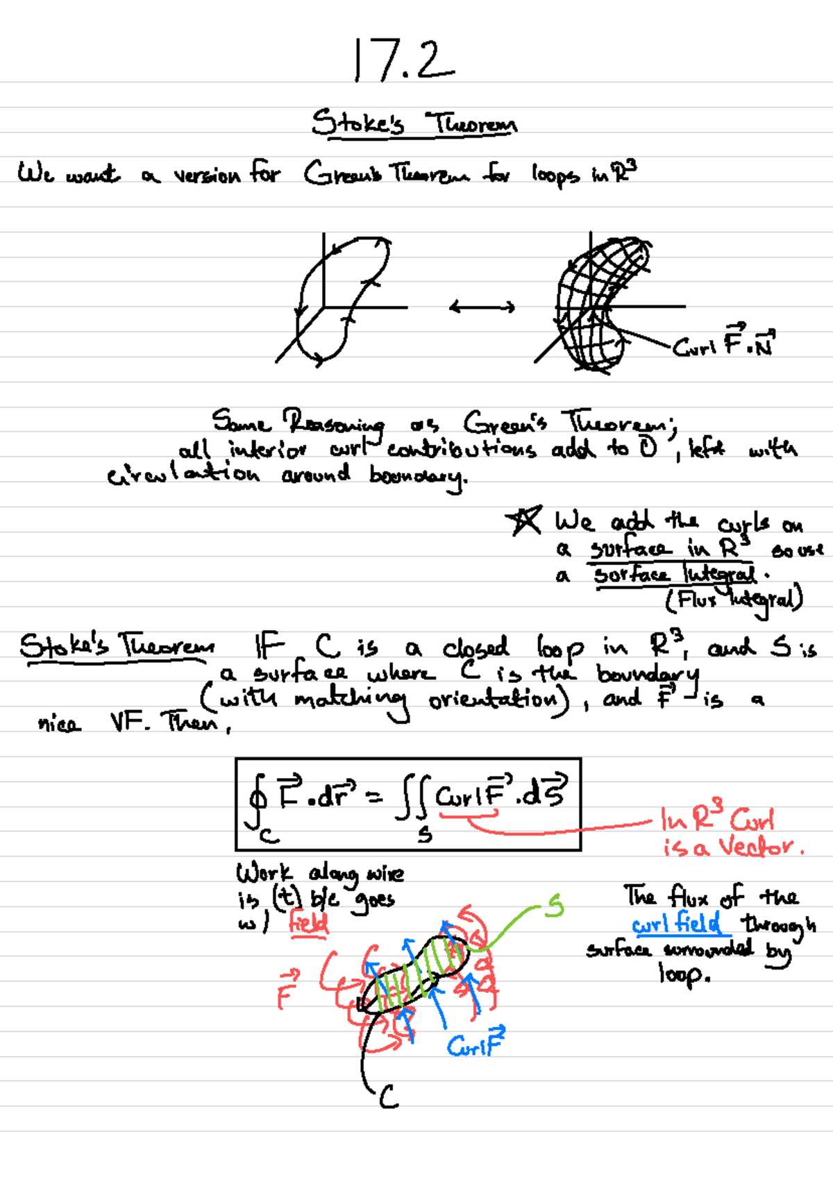 Chapter 17.2 Notes - Stokeuorn We want a version for Green 's Theorem ...