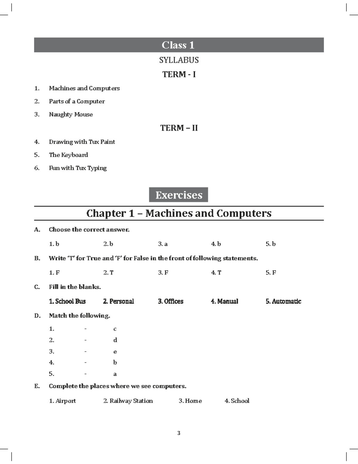 Class 1 - Term I & II Answer Key for Machines and Computers - Studocu