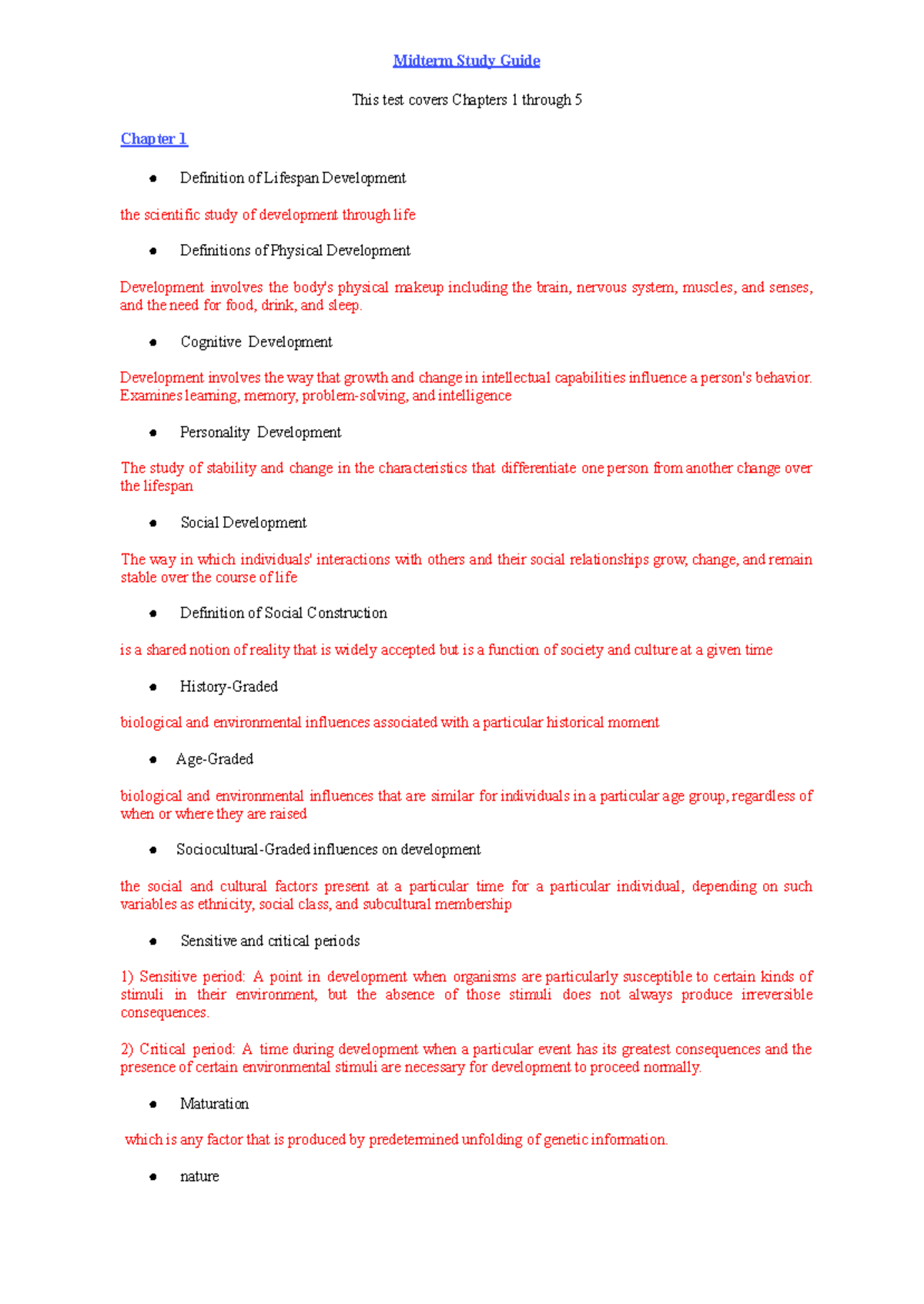 Midterm Study Guide PSY101: Lifespan Development Overview - Studocu