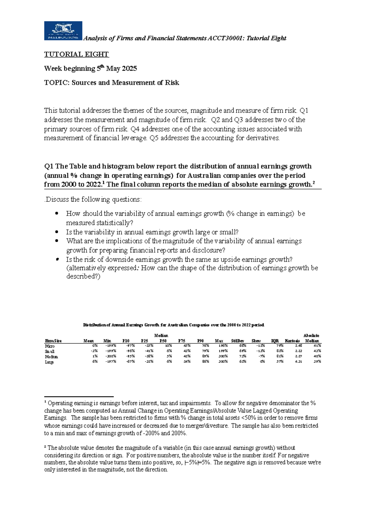 Tutorial 8: Sources and Measurement of Risk in Financial Statements ...