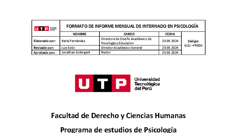 Informe Mensual de Internado en Psicología - GCU - Mayo 2025 - Document Preview