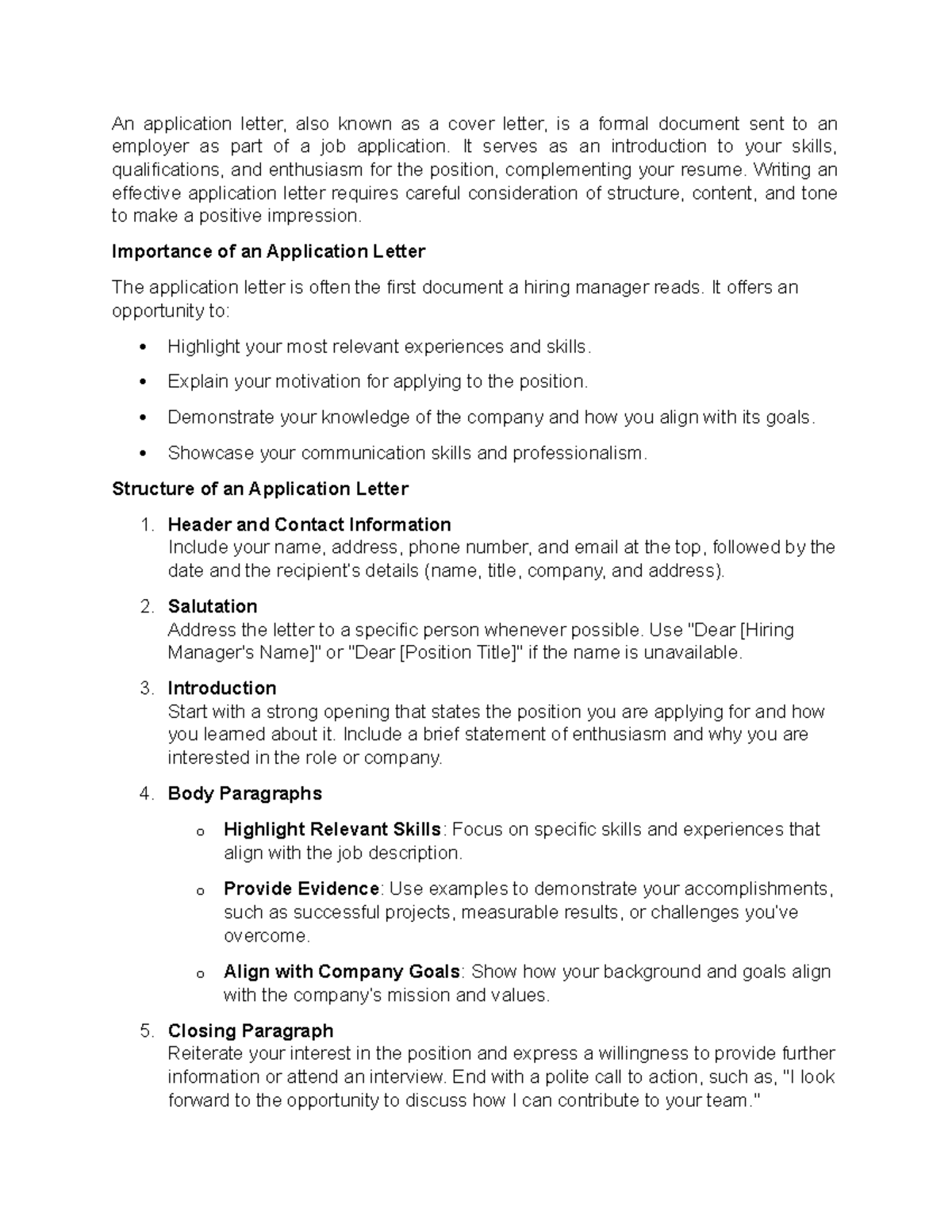 Effective Application Letter Writing Guide for Job Seekers - Studocu